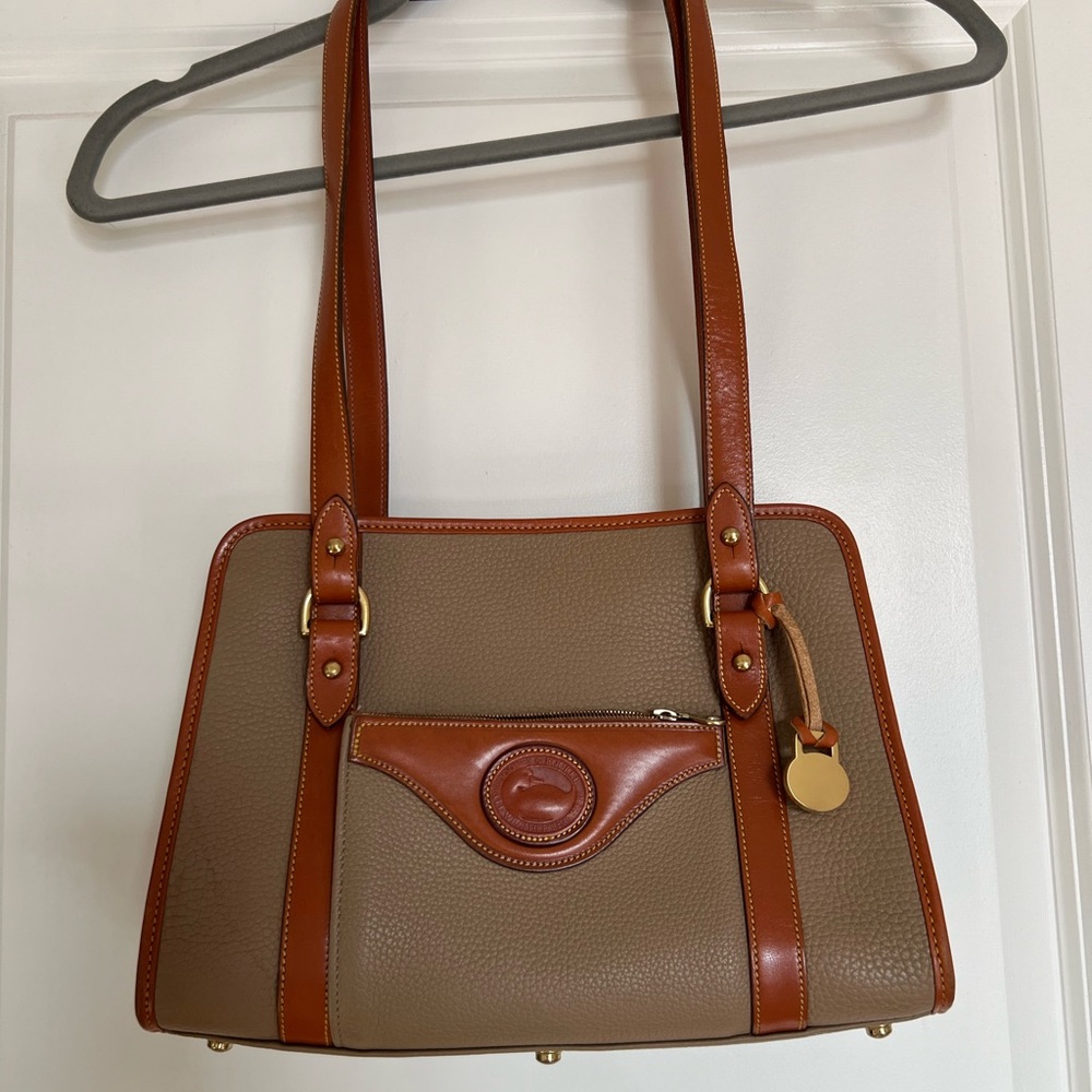 Vintage Dooney & Bourke All Weather Leather Purse in Taupe & Tan